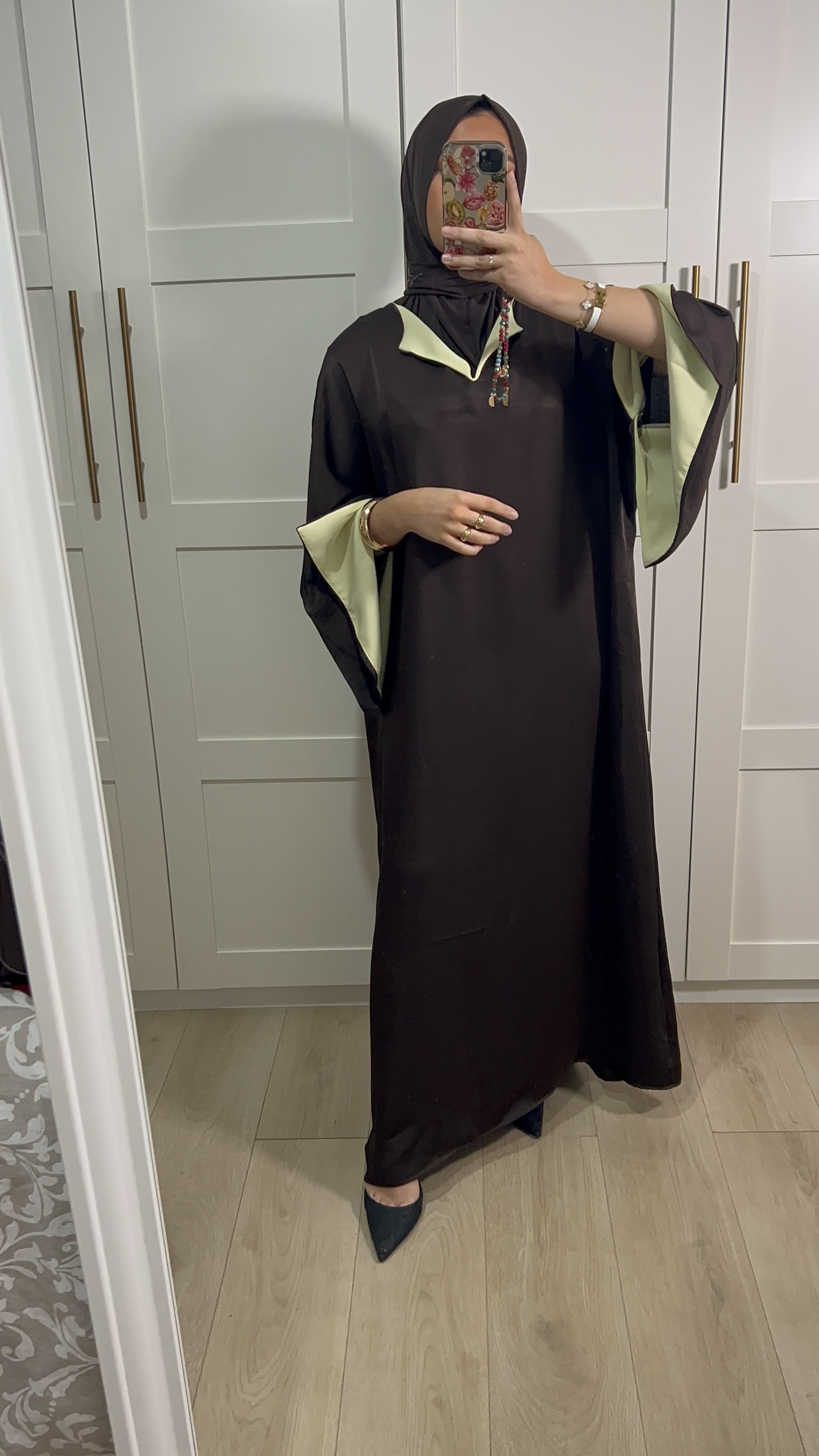 Abaya Marron et jaune